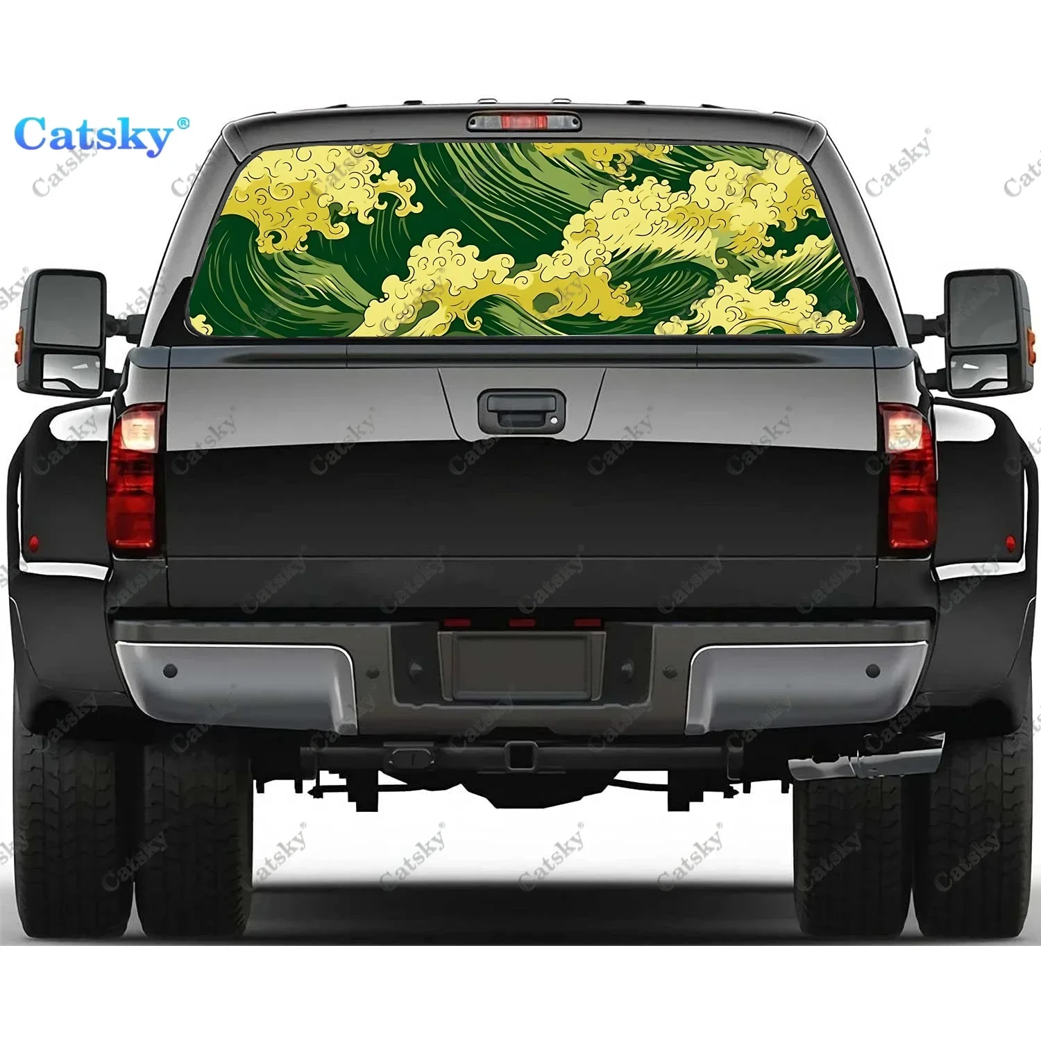 Minimalistic Drawing Of Wave Rear Window Decal Fit Pickup,Truck,Car Universal See Through Perforated Back Windows Vinyl Sticker