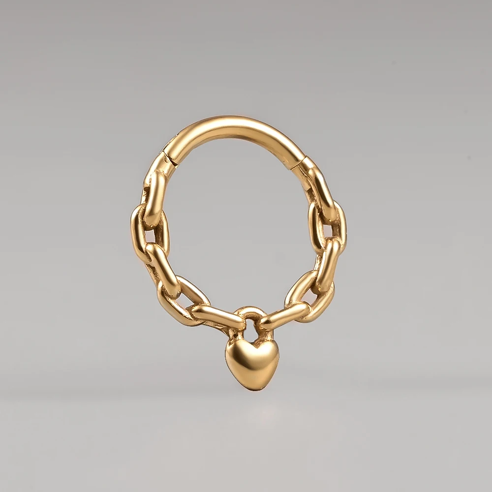 Vankula 316L Stainless Steel Heart Hinged Nose Clicker Chain Tragus 16G Hoop Rings Septum Body Piercing Women Jewelry
