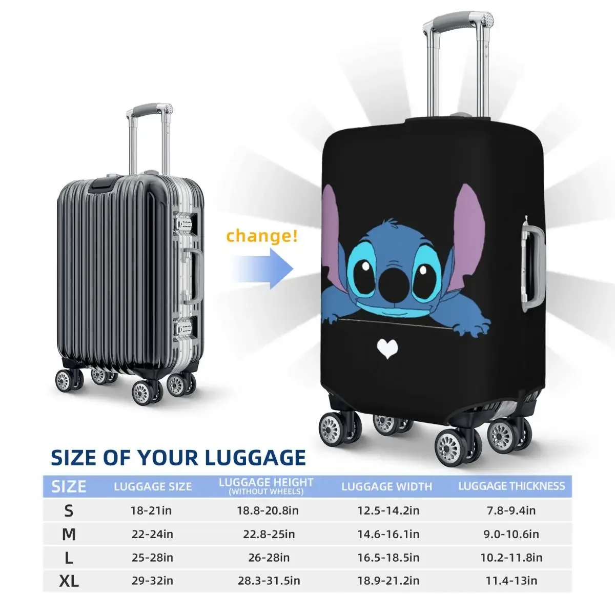 Custom Stitch Luggage Cover Elastic Travel Suitcase Protective Covers Fits 18-32 Inch