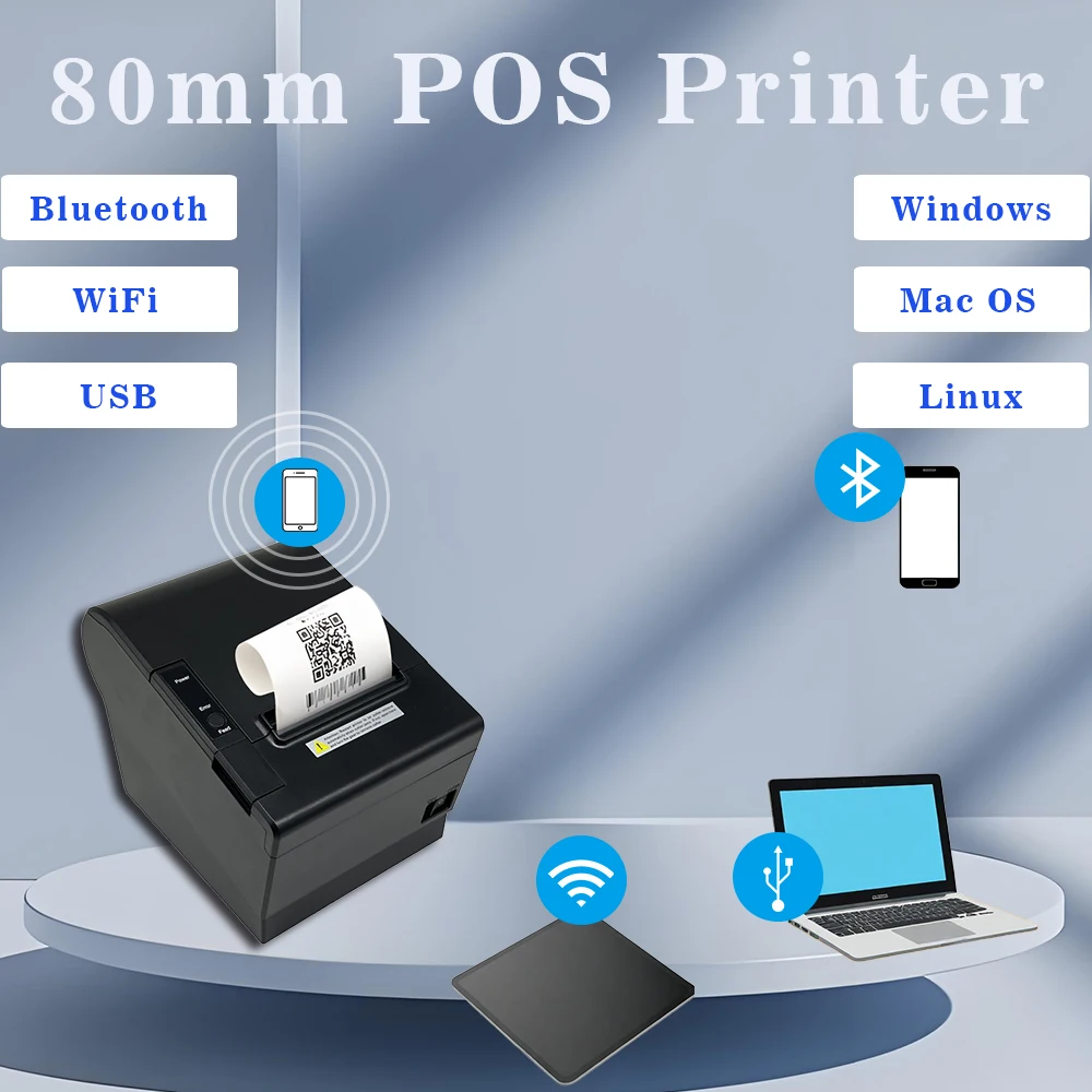 

80mm Thermal POS Receipt Printer with Auto Cutter and Cash Drawer Invoice Bill Printing Machine