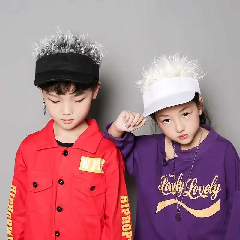 jiangxihuitian New Novelty Fake Flair Hair Sun Visor Hats boy girls Toupee Wig Funny Hair Loss Cool child Gifts Tennis cap