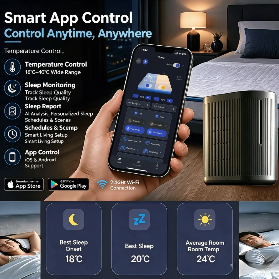 CATUSA CAT8 Water Circulation Mattress Topper Dual Zone Heating Cooling Bed Pad, AI Deep Sleep Biometric Tracking Smart Mattress