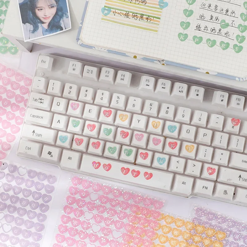 Niedliche Liebe Symbol PVC Aufkleber Laser Buchstaben Farbe Sammelalbum DIY Kawaii Muster Tastatur dekorative Marker Aufkleber Briefpapier