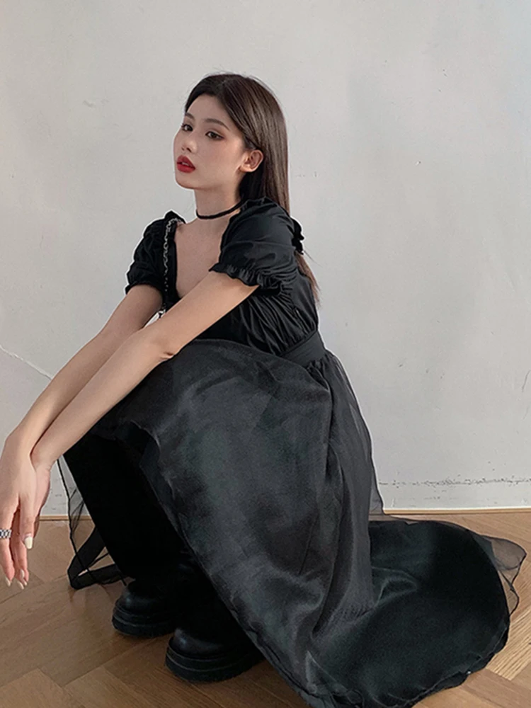 Harajuku Y2k Cyber Alt Dress E Girl Ruffle Hepburn Kawaii Ropa Fairycore Irregular Black Gothic