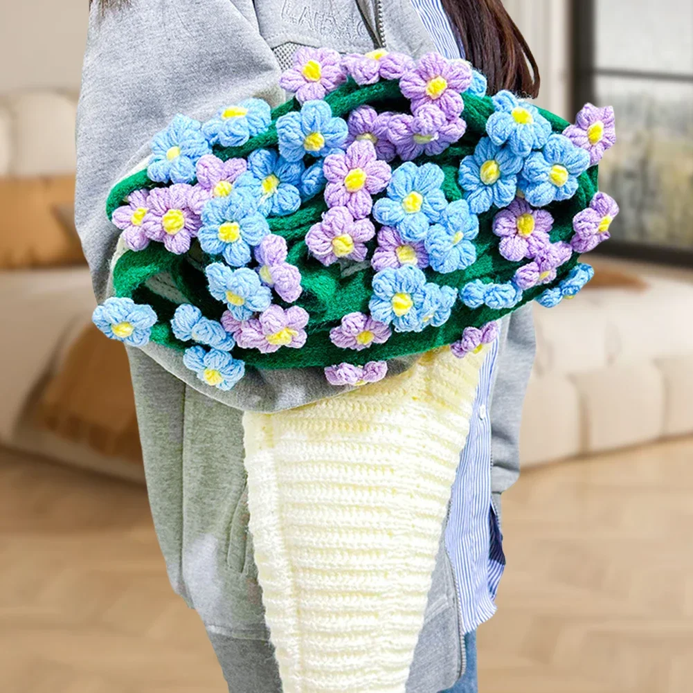 1Pcs Finished Flower Bouquet Blankets Crochet Handmade Blanket Soft Knitted Throw for Valentine’s Birthday Day