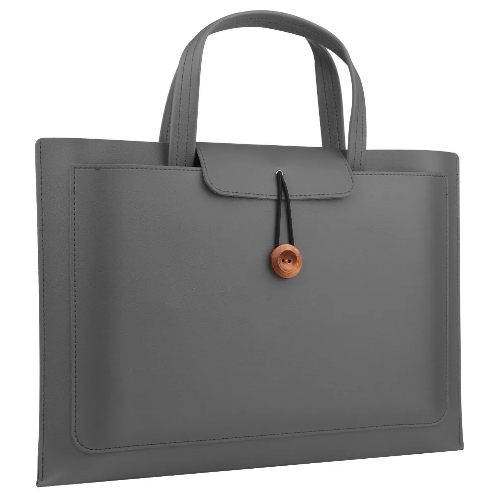 Portable Large Capacity Laptop Bag Solid Color PU Handheld Bag Rectangle With Storage Pocket Briefcase Men's Bag