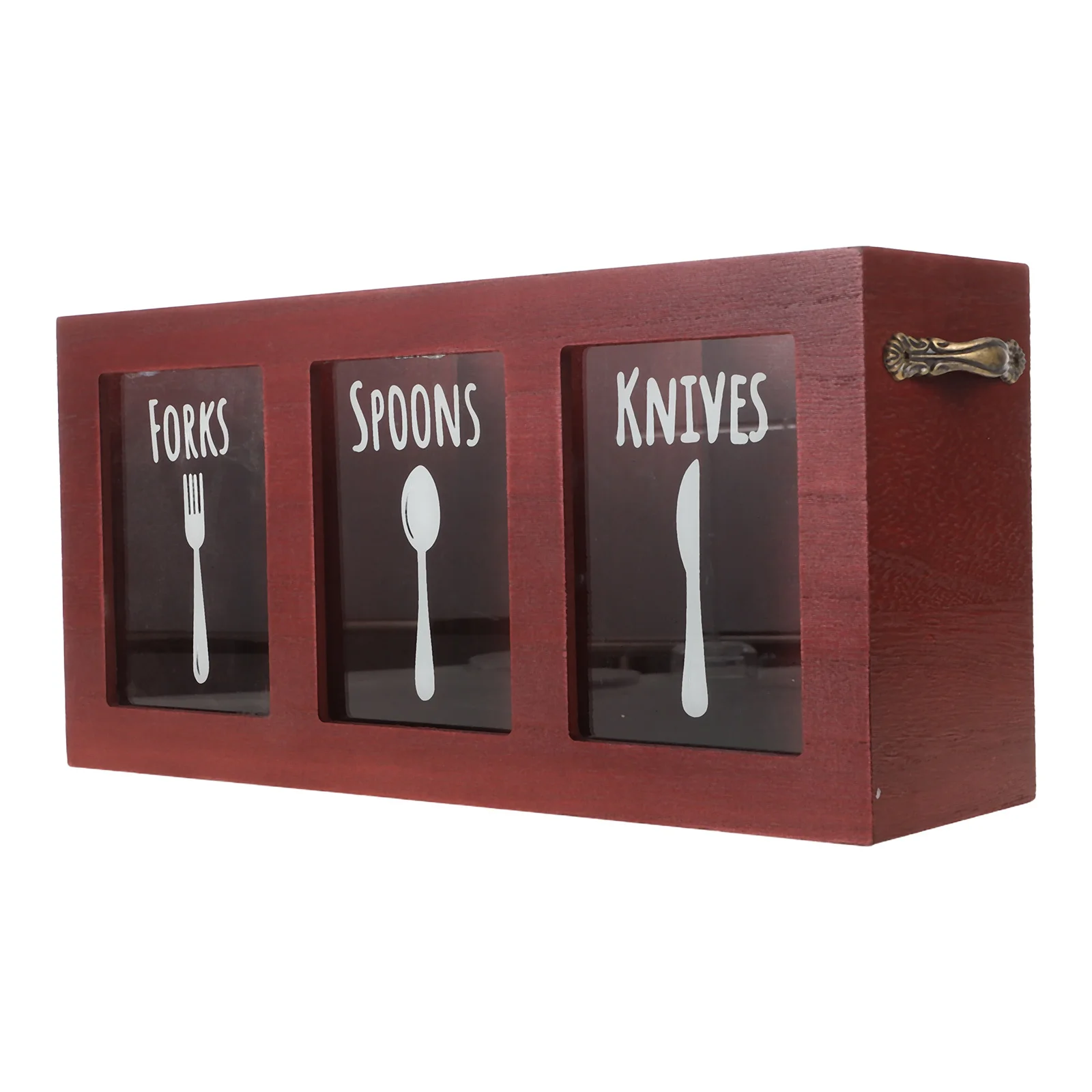 

Knife Fork Spoon Storage Box Wooden Organizer American Style 3 Compartments Kitchen Cutlery Holder Countertop Silverware