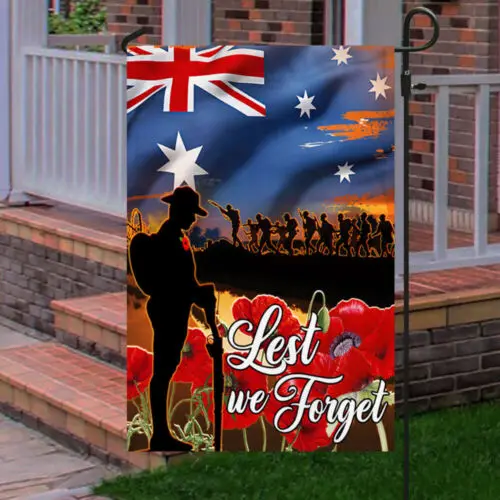 Lest We Forget, Anzac Day, Veteran Remembrance Poppy Australian Flag Garden Flag