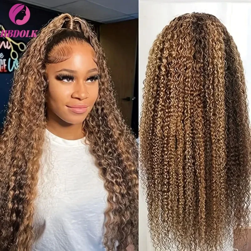 30 40 بوصة 4/27 موجة عميقة شعر مستعار أمامي تسليط الضوء على أومبير 5x5 Hd الدانتيل شعر مستعار أمامي شعر الإنسان العسل شقراء مجعد الملونة للنساء