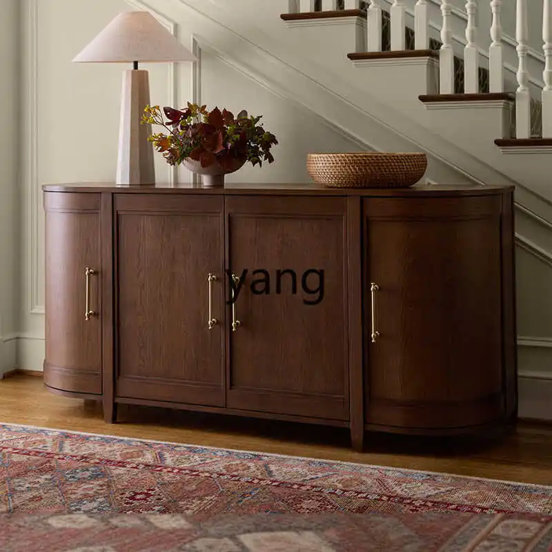 

Lmm retro old solid wood dining side cabinet restaurant four doors semi-round storage cabinet storage