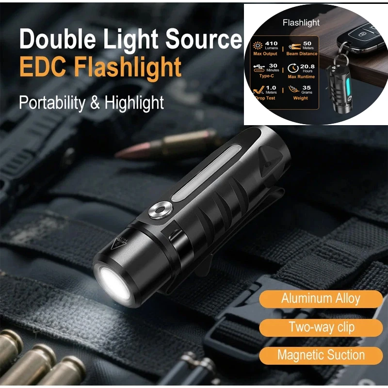 

Rgb Edc Keychain Outdoor Lamp Mini Aluminum Led Super Powerful Flashlights Rechargeable Multifunctional Atmosphere Side Lights