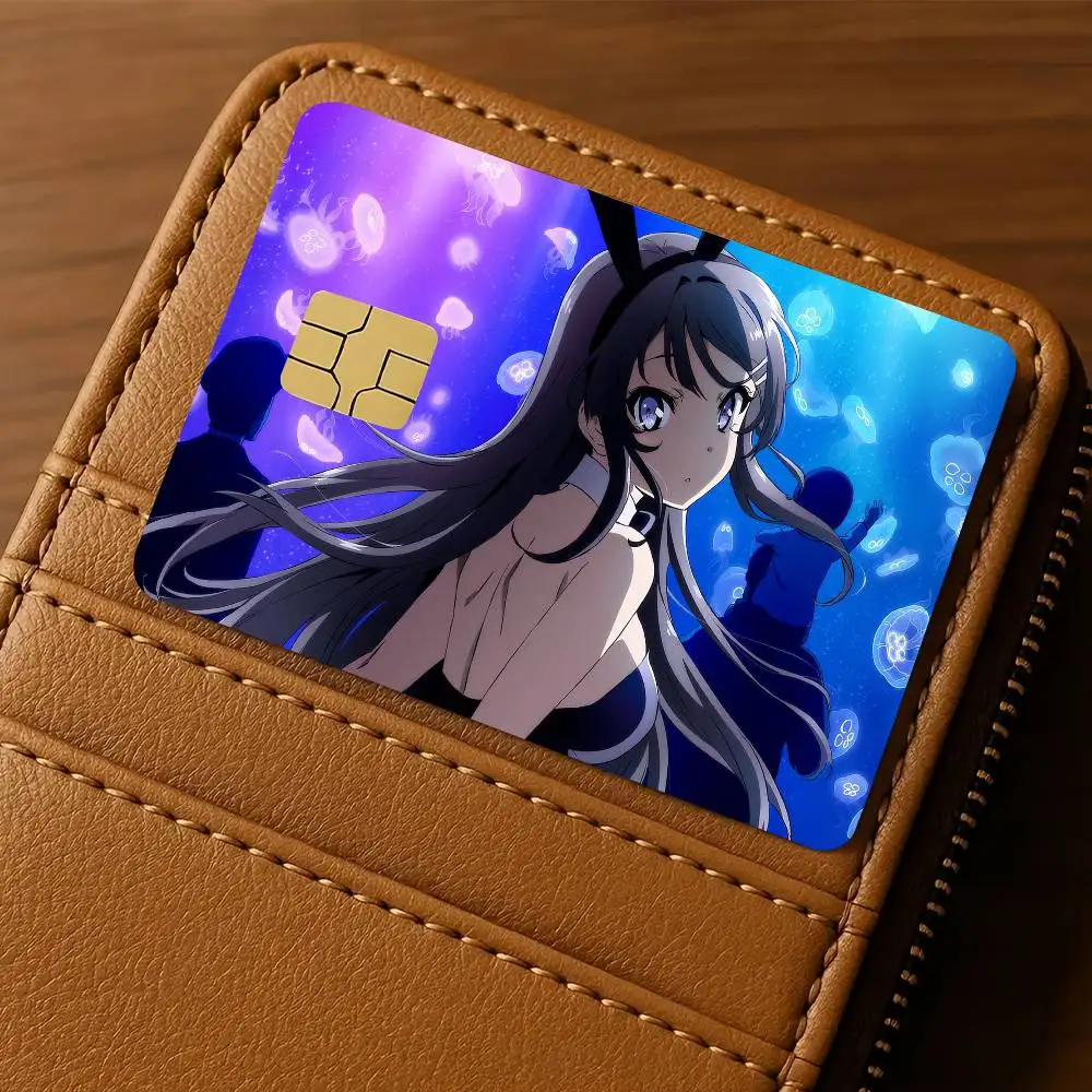 Cute S-Sakurajima M-Mai Card Stickers Waterproof Film Skin Cover 4PCS Credit Debit Front Decoration Bank Subway Pass 3d Sticker