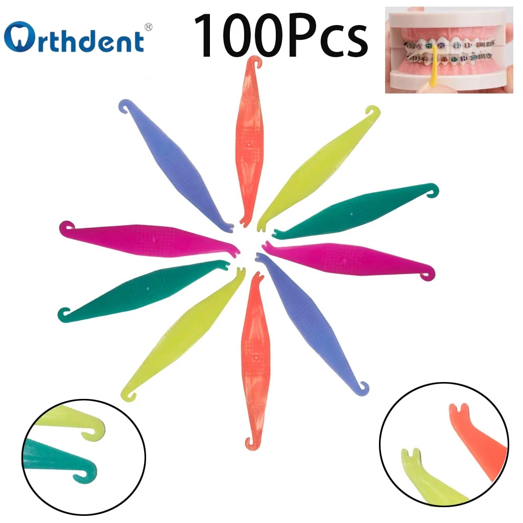 100 Pcs Dental Orthodontic Elastic Placer Rubber Bands Extractor Ligature Ties Hook Disposable For Ortho Braces Dentistry Tools