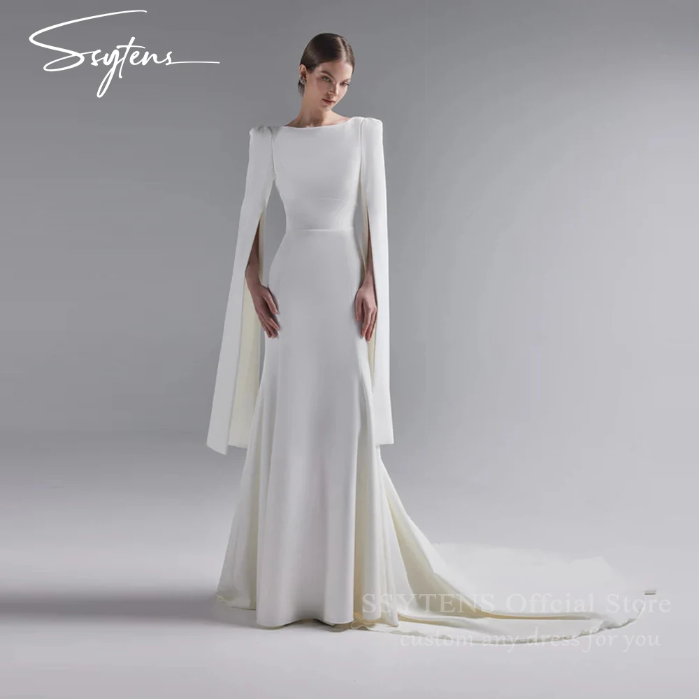 

SSYTENS Modern Sheath Mermaid Wedding Dresses Woman Long Sleeves vestidos de novia Exquisite Bridal Evening Dresses Customized