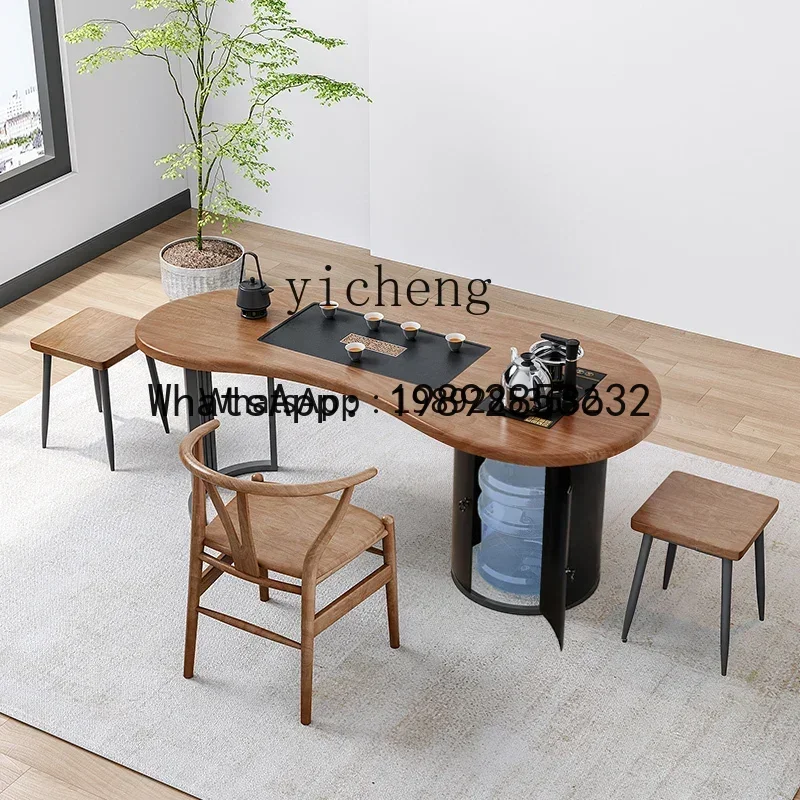 

YZ balcony tea table and chair combination creative curved household one table five chairs tea table tea tray integration