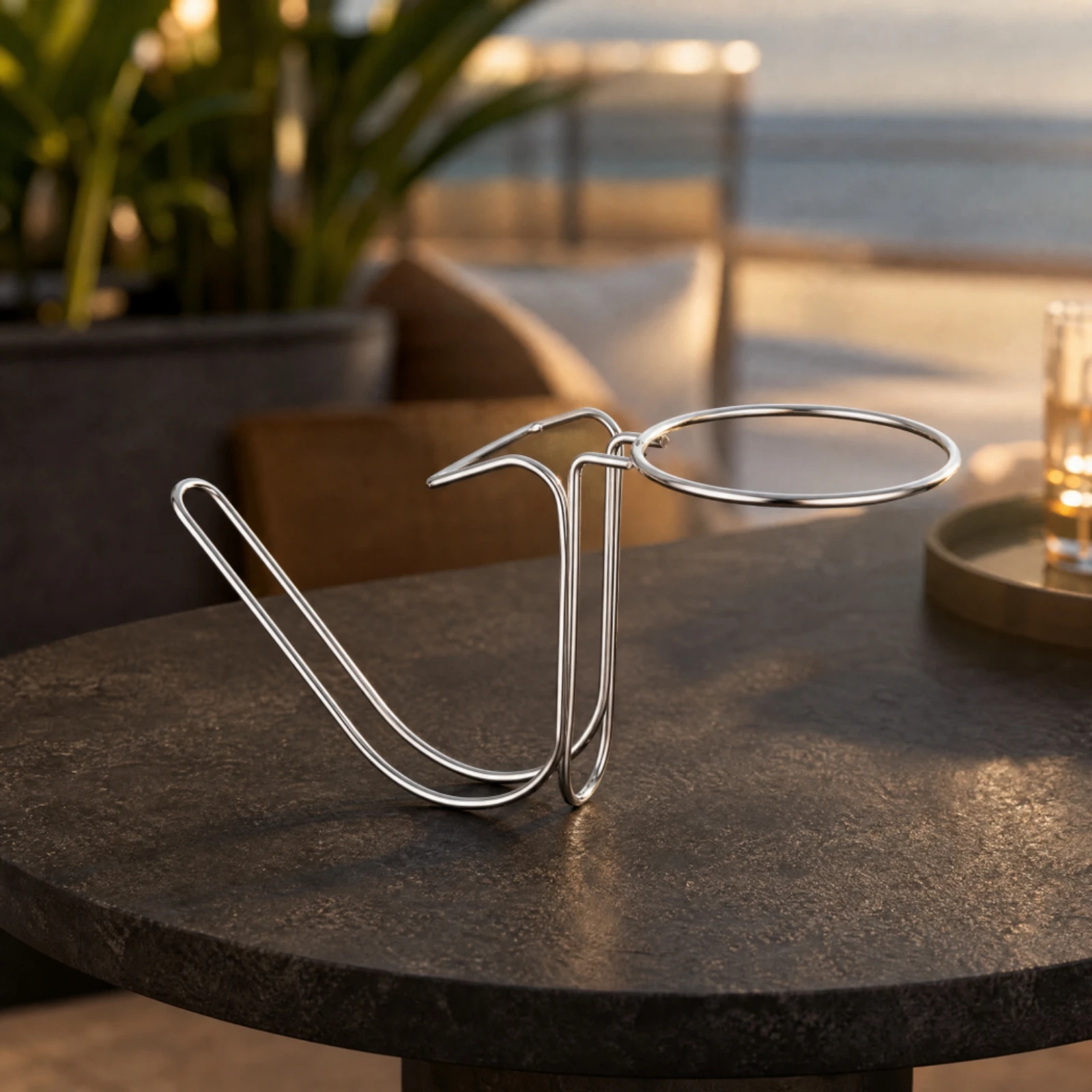 Stainless Steel Wire Icecontainer Holder Space-Saving Table Edge Ice Bucket Holder with Hook Frame Compact Long-Lasting