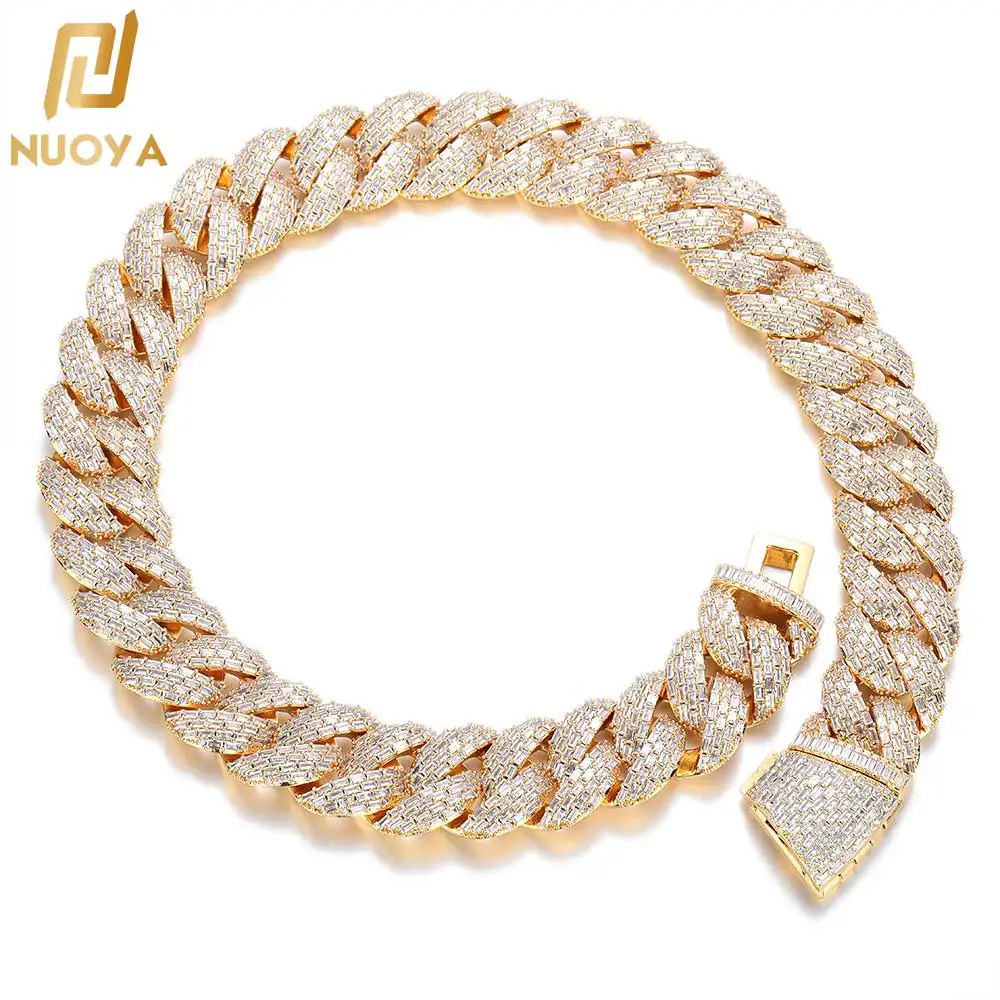 

Ювелирные изделия в стиле хип-хоп, 24 мм, 4 ряда, прямоугольная циркониевая кубинская цепочка, ожерелье Bling Iced Out Cz Prong, толстая кубинская цепочка для мужчин