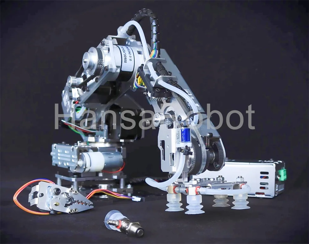 Arduino 4 DOF Metal Robot Arm with Big Load Suction Pump Stepper Motor Industrial Robotics Model Multi Axis Claw Clamp