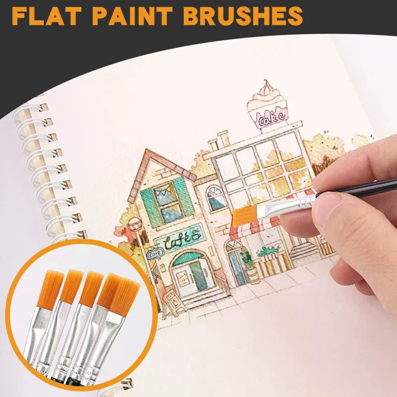 

Painting Brushes Set Art Round Flat Hair Nylon Hair Paint Brush For Oil Acrylic Watercolor Kids/Artists/Beginners/Students
