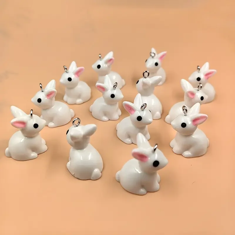 

10pcs Rabbit Charms for Jewelry Making Findings Cute Resin Animals Pendant for Keychain Earrings Crafting DIY Accessories