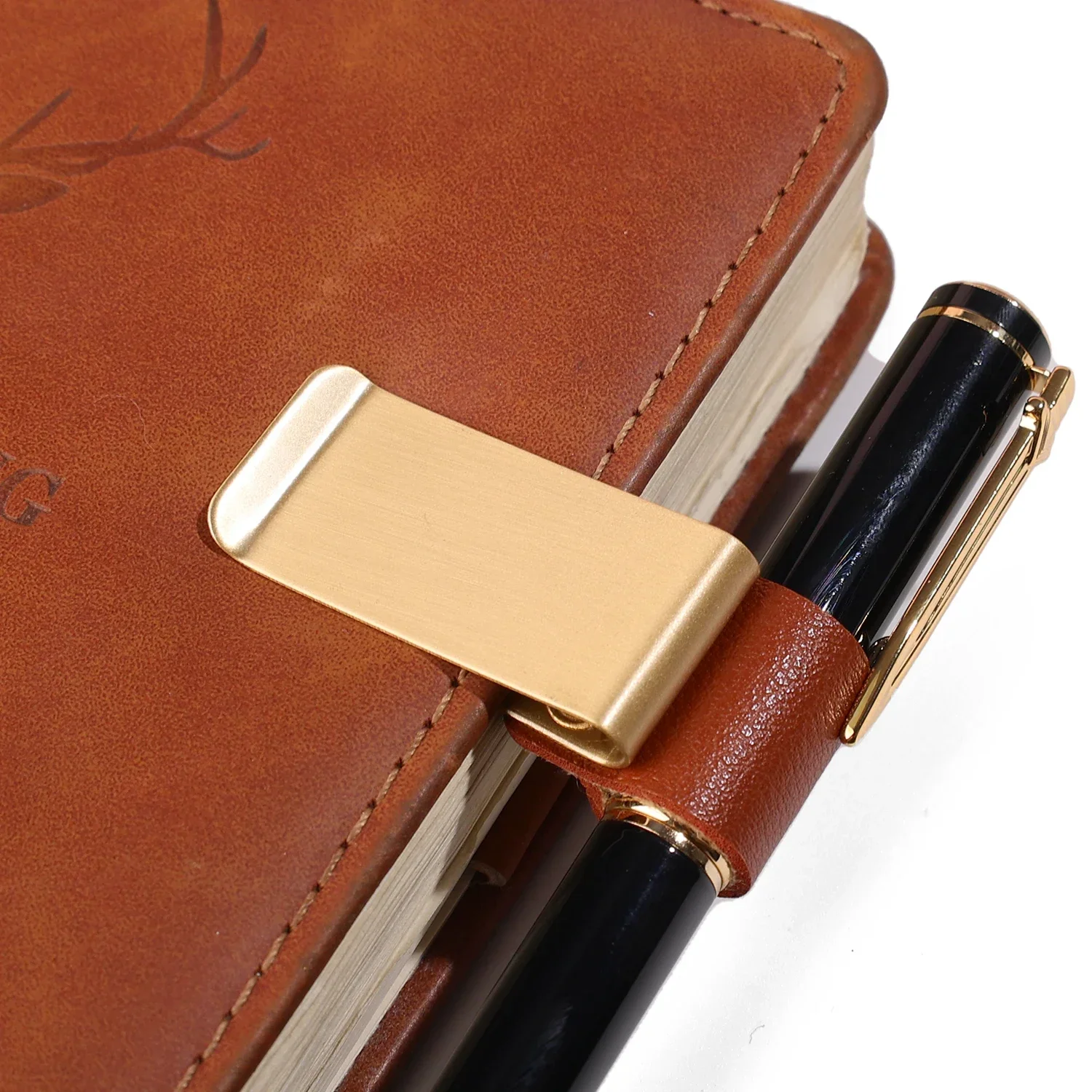 1-2Pcs Creative Pen Loop for Notebook Retro Leather Journal Notebook Pencil Holder Bookmark Metal Pen Clip Office Stationery