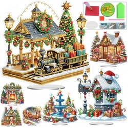 Wooden Santa Rhinestone Desktop Ornaments Kit DIY Art Painting Desktop Decorations for Xmas Table Office Home Decoration