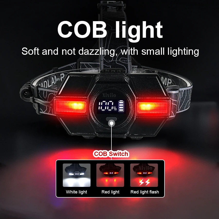 2026 New Super Powerful Headlamp 800W LED IR Sensor Headlight Rechargeable Head Flashlight 3000 Meter Head Lamp Fishing Lantern