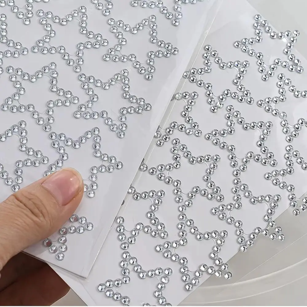 1Sheet 3D Star Face Diamond Stickers Self-Adhesive Shiny Transparent Rhinestones Face Gems Decals Pentagram Makeup Decorations
