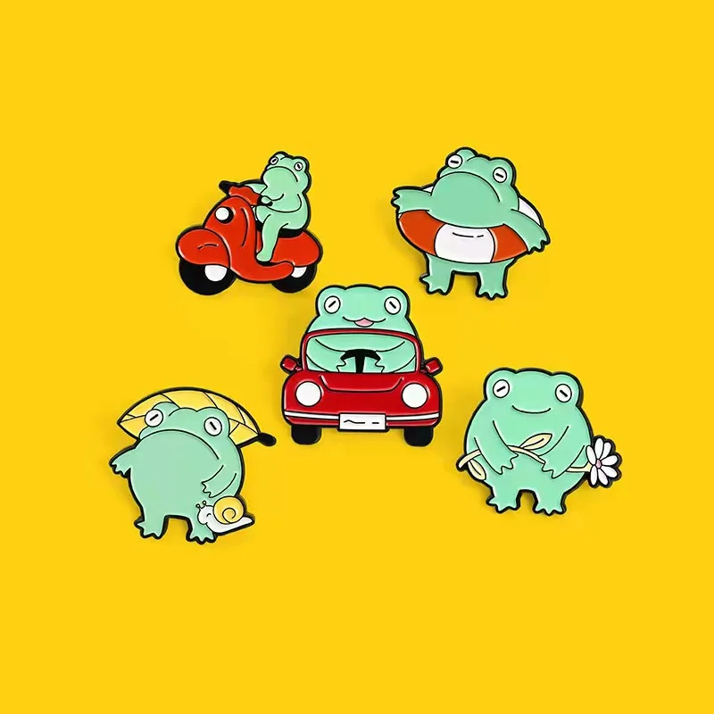 Funny Cool Frog Enamel Pins Surfing Frog Brooch Shirt Backpack Lapel Pin Cartoon Animal Badge Jewelry Gifts For Women Wholesale