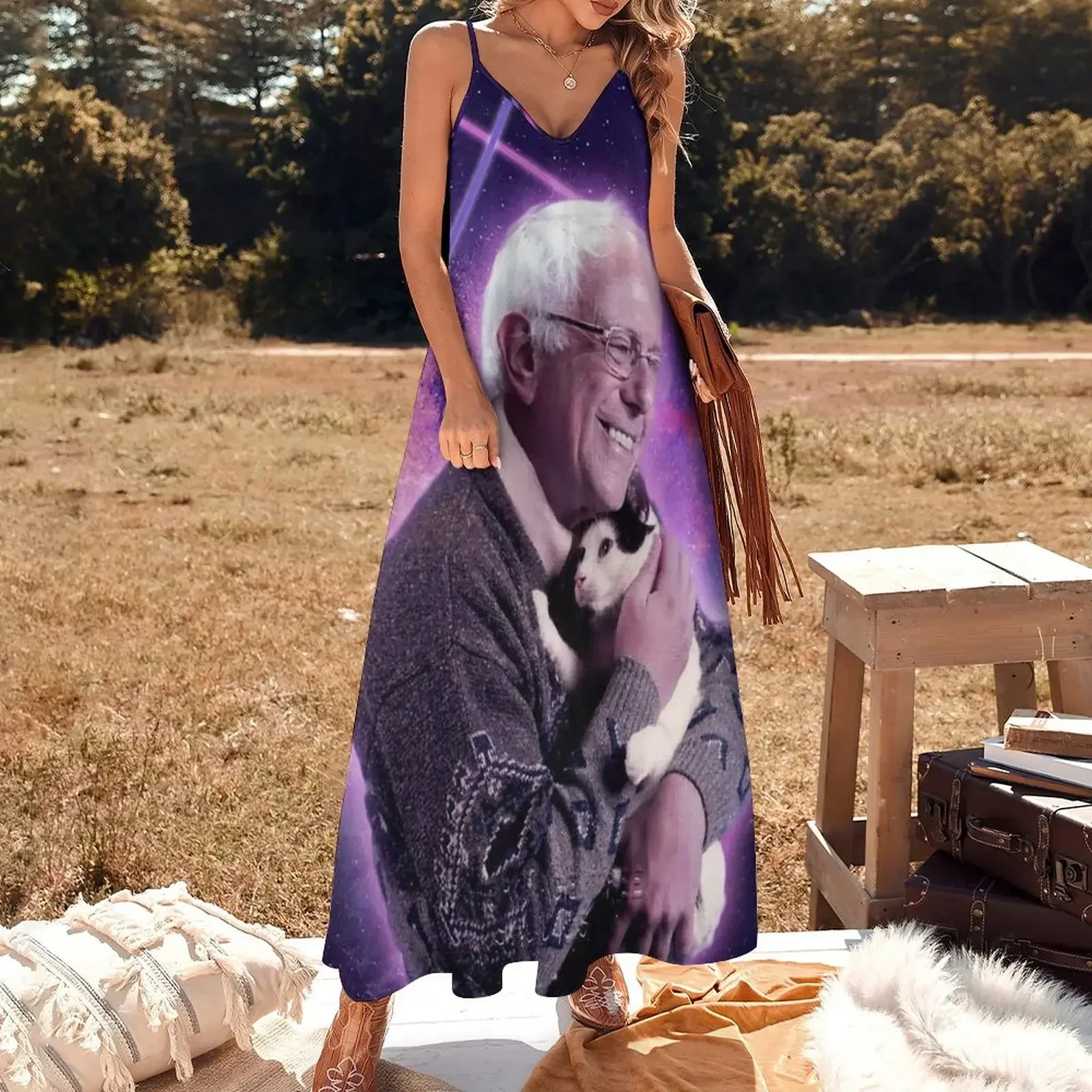 Bernie Sanders Halftone Cat in Space Sleeveless Dress Prom gown dresses summer Dress