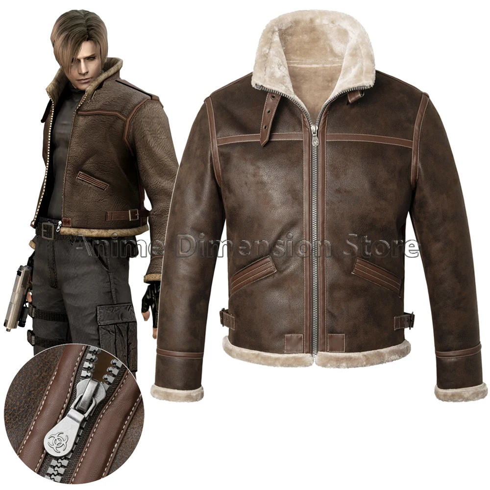 

Game Biohazard Resident Leon Scott Kennedy Cosplay Costumes Faux Leather Jacket Role Play Coat For Man