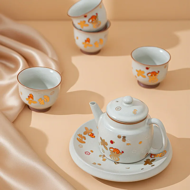 Tea Ceremony Set Tools Gift Lucky Dali Tea Set Ceramic One Pot Four Cups With Pot Holder Home Openable Kung Fu Tea Set Gift Box