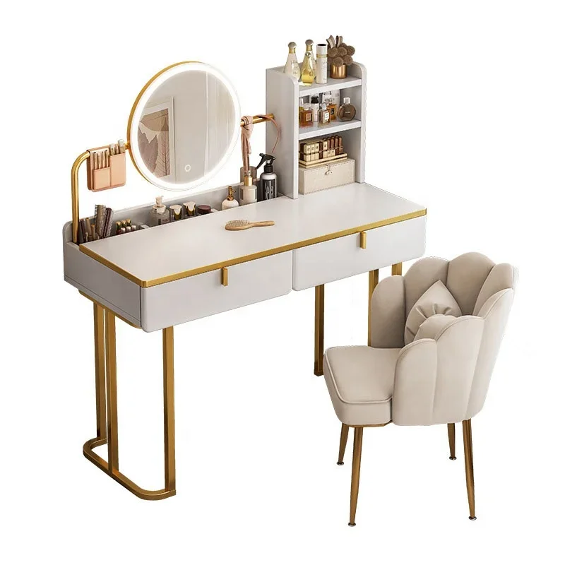 

#Light luxury dressing table bedroom modern simple small advanced sense makeup table makeup mirror locker