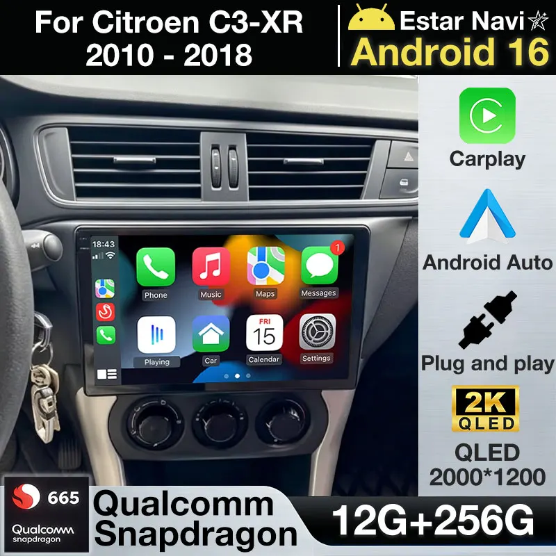 

Автомагнитола Android 16 Carplay для Citroen C3-XR 2010-2018, мультимедийный стереоплеер с NAVI, DSP, GPS, 2din, 4G LTE, WIFI