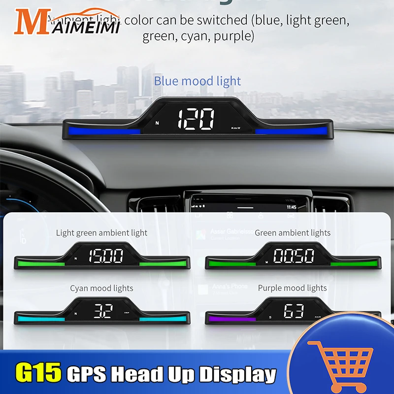 

G15 HUD Автомобильный проекционный дисплей GPS Спидометр Скорость KMH MPH Часы Спутники Номер Вождения Расстояние Универсальные запасные части