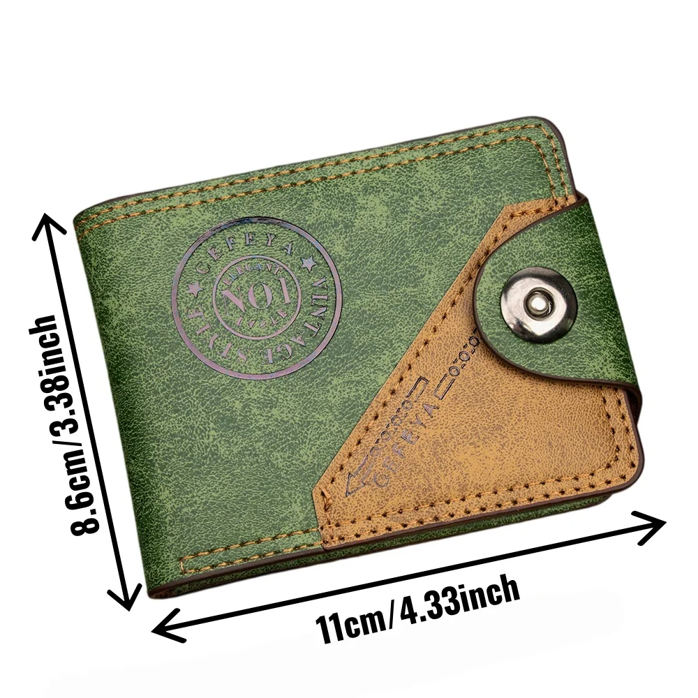 Vintage Herren-Geldbörse aus gespleißtem PVC-Leder mit Magnetverschluss, kurzer Bifold-Geldbeutel mit Kartenfächern, Ausweisfenster und Bargeldfach – Detail 3