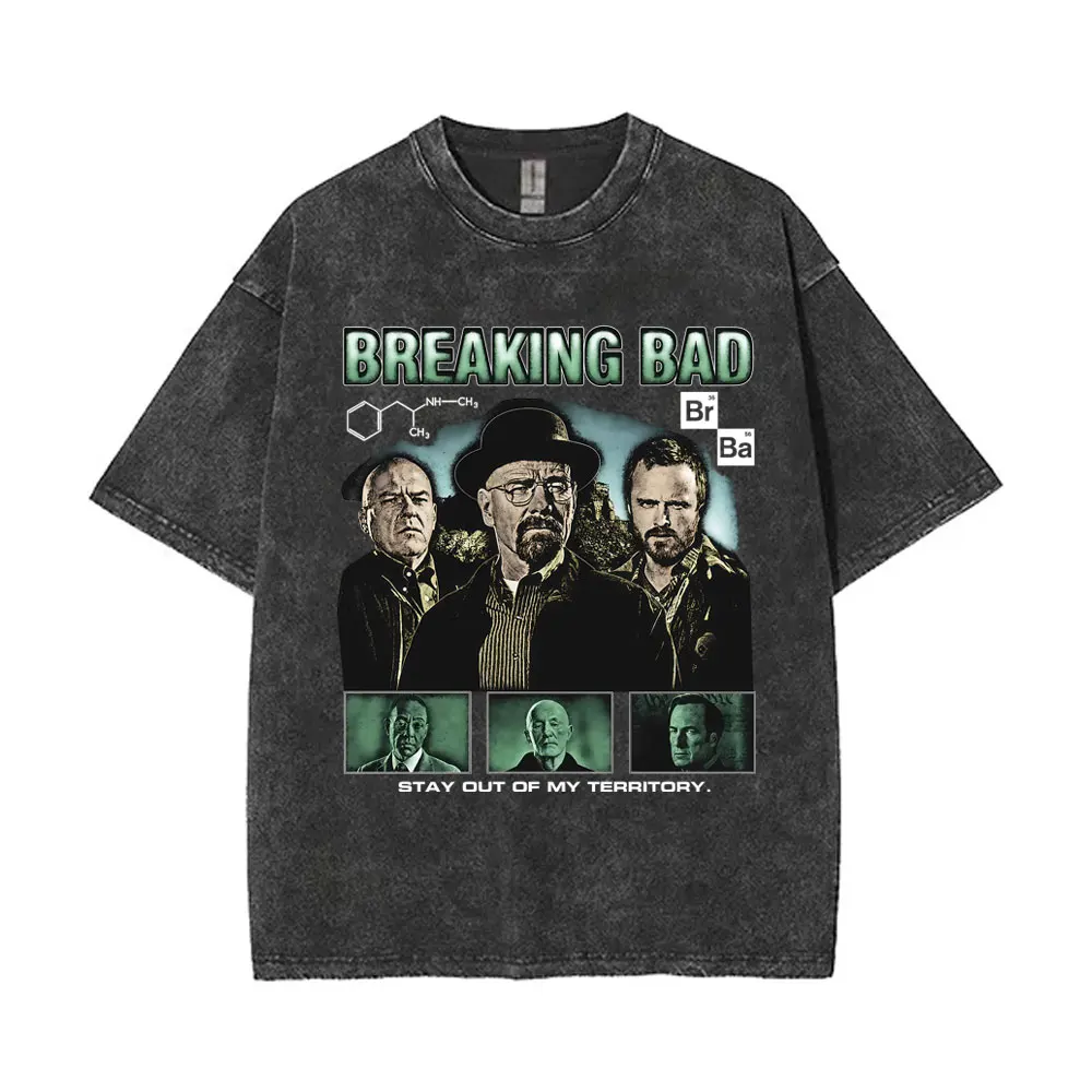 Washed Vintage Heisenberg TV Breaking Bad Graphic T Shirt Better Call Saul Print T-shirt Men Women Casual Retro Cotton T-shirts