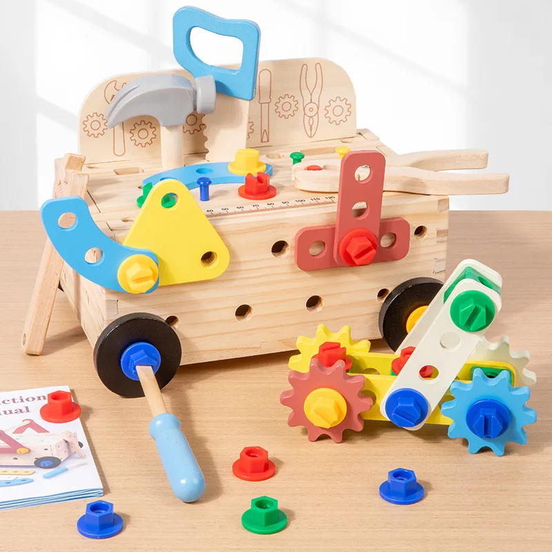 LazyChild Kids Wooden Screw Nut Disassembly Toolbox Portable Workbench Life Skill Educational Toy