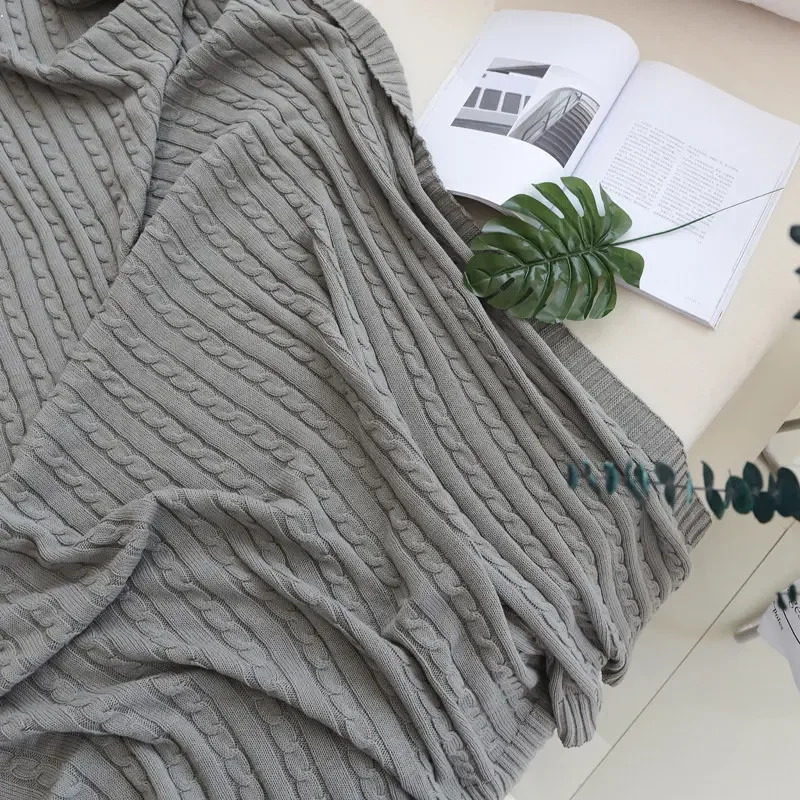 100% Cotton Knitted Blanket Solid Color Sofa Blanket Cover Nordic Home Decor Throw Blanket For Bed Portable Breathable Shawl