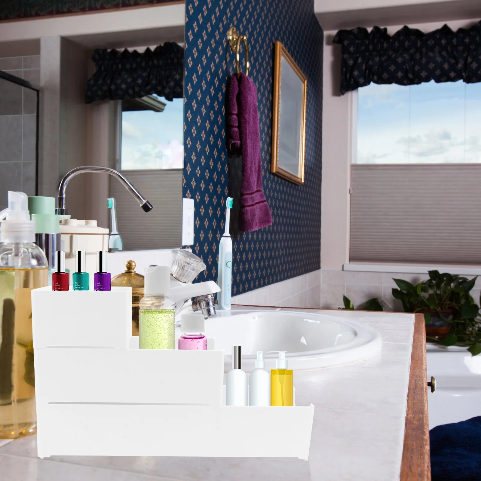 

3Pcs Bamboo Storage Box Drawer Organizer Stackable Case Tableware Makeup Storage Household Organizer Tableware Box