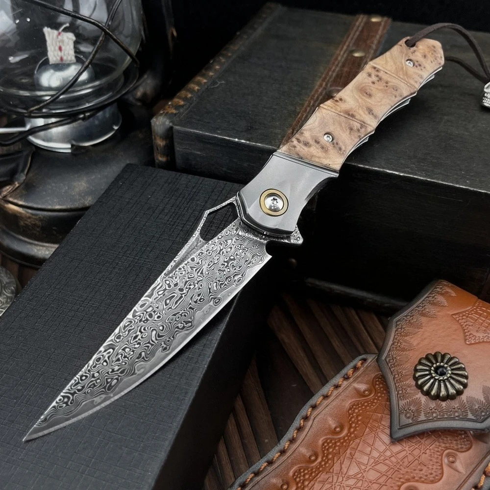 

Outdoor Survival Pocket Knife Popular Multi-tool Knives Damascus Blade White Shadow Wood Handle High Hardness EDC Folding Knife