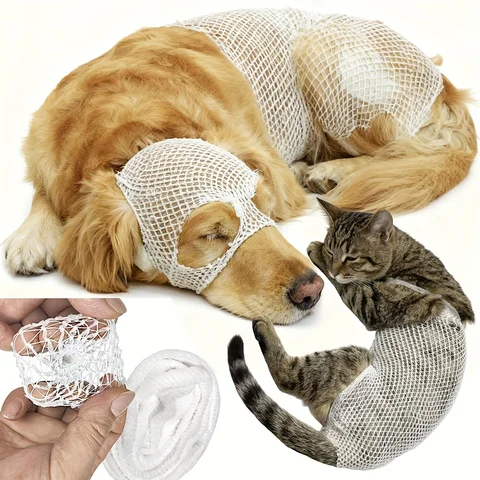 1m Long Multi-Specification Pet Elastic Mesh Bandage, Universal for Cats and Dogs, Post-Surgery Wound Protection, Anti-Scratch Breathable Bandage Net, Pet Wound Fixation Bandage Net, Breathable and Non-Stuffy, Anti-Licking and Anti-Biting Post-Surgery Recovery Supplies