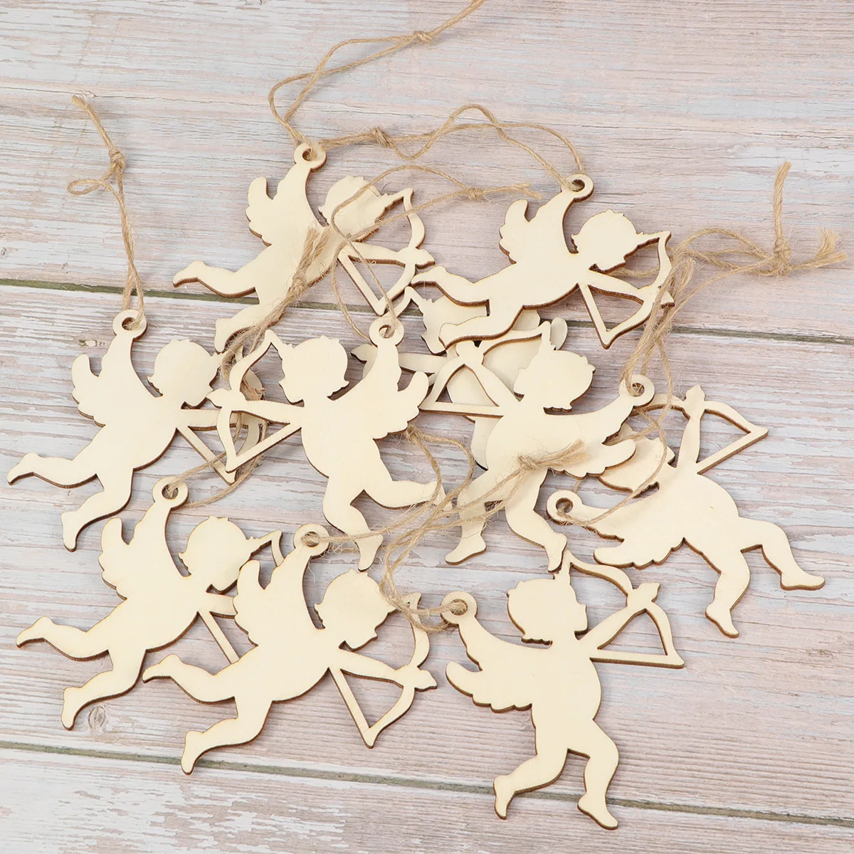 

10 PCS Christmas Tree Hanging Decor Wooden Pendant Decorations Cartoon Beige Tag