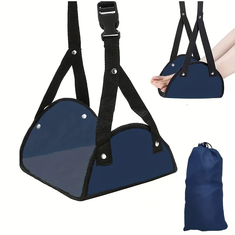 Portable Hammock-style Leg Support Pad Adjustable Strap-mounted Airplane Footrest, Excellent Travel Essential Accessory