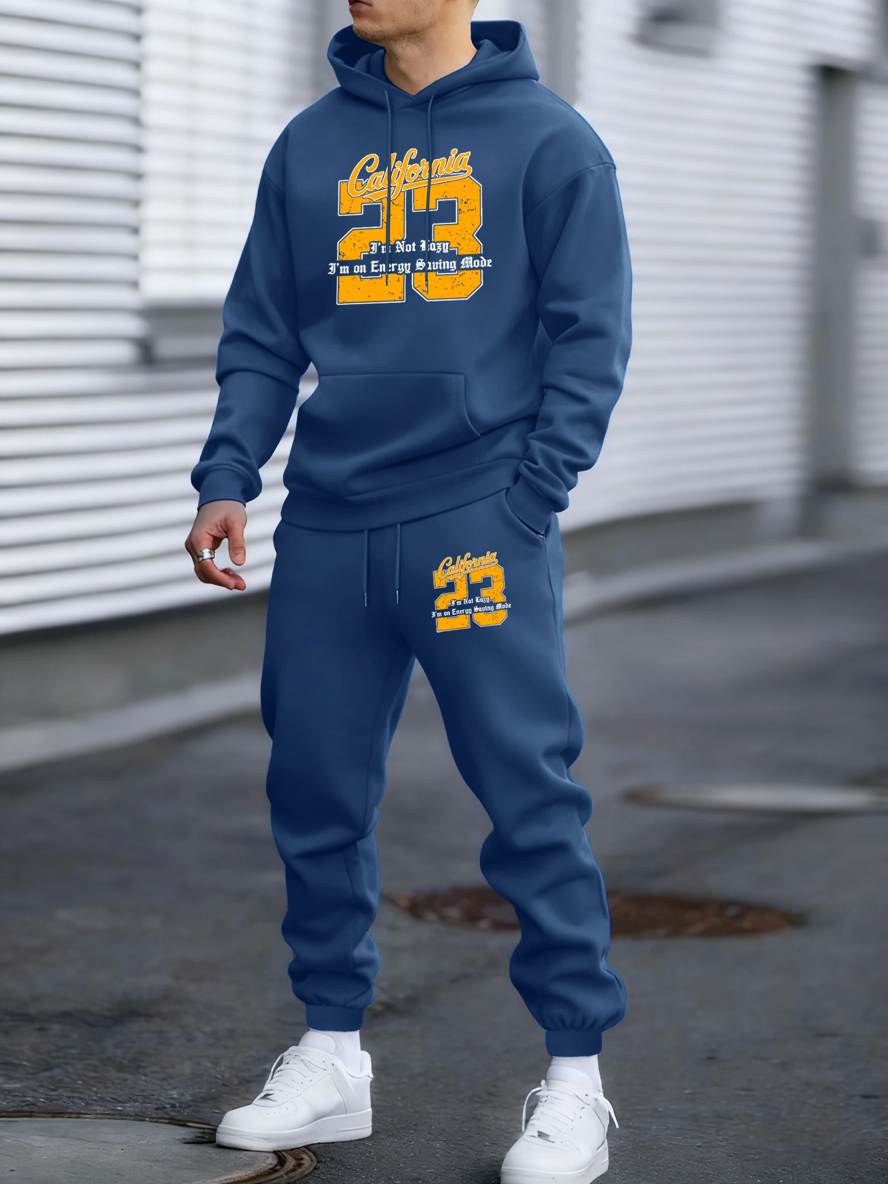California Number 23 Printed Winter Fleece Jogging Men'S Sets Of Hoody Sportpants Basic Fashion Sweatpants Comfy Street Clothes