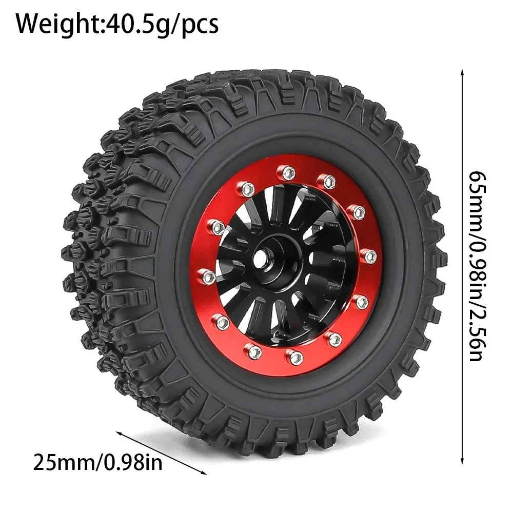 Jeu de pneus de roue à billes en métal, 65mm, 1.3 pouces, pour voiture sur chenilles 1/18 1/24 RC TRX4M SCX24 AX24 FCX24, pièces de mise à niveau, 4 pièces