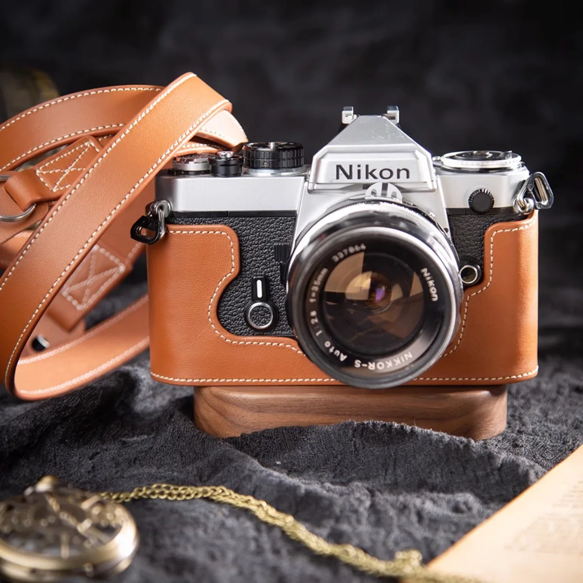 

Натуральная кожаная сумка для камеры с половиной основания, защитный чехол, шейный ремень для Nikon FM FE, аксессуары для фотосъемки