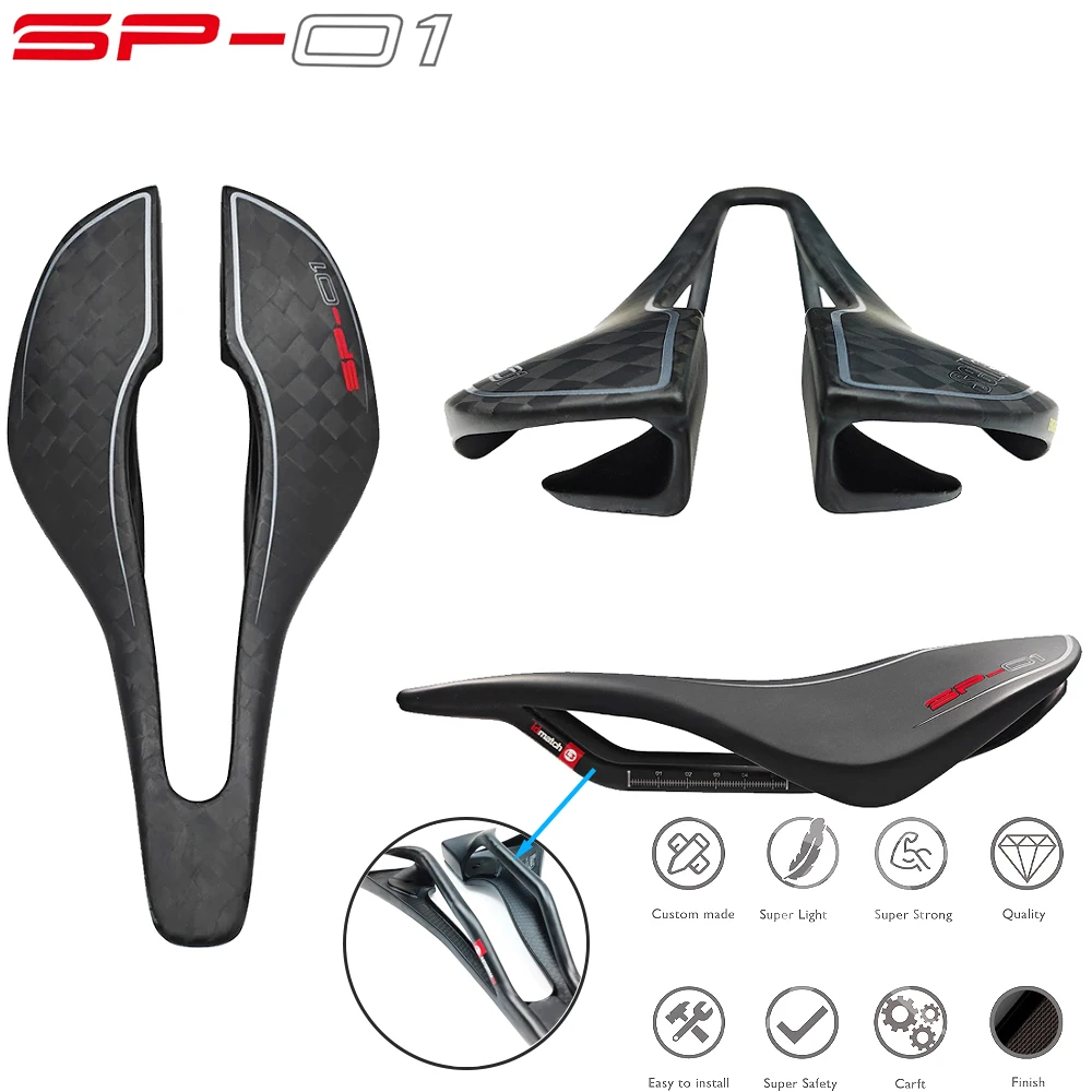 

TOP CHOICE Carbon Fiber SP-01 BOOST Tekno Bicycle Saddle 124g Hollow Short Nose Split Tail for Road Triathlon MTB Cycling