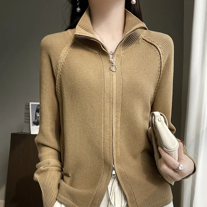 

Wool Cardigan Sweater Women Turtleneck Long Sleeve Top Korean Style New in Outerwears Mujer Knit Zipper Designer Spring Clothe