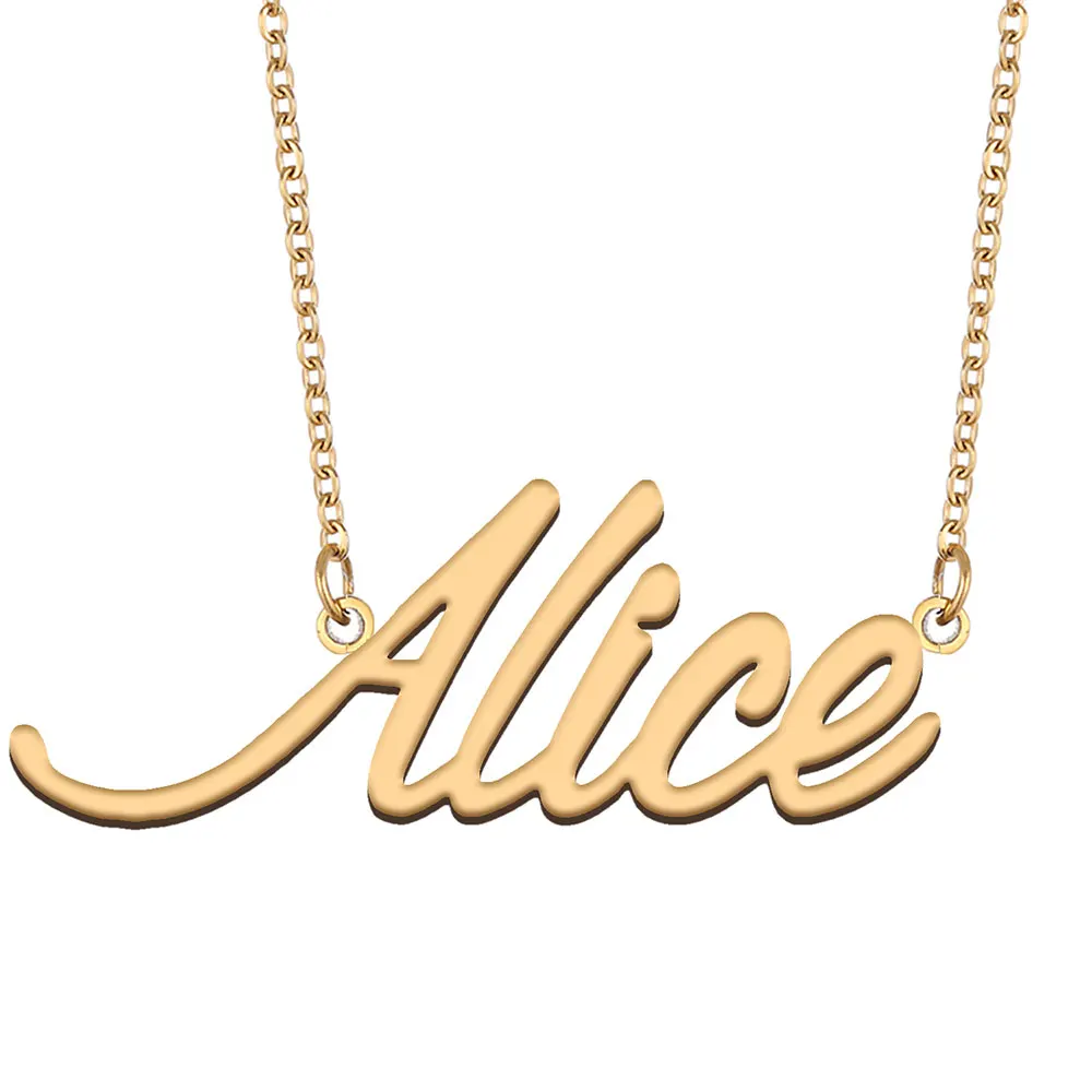 

Alice Name Necklace for Women Stainless Steel Jewelry Gold Color Nameplate Pendants Collares Para Mujer Letters Choker